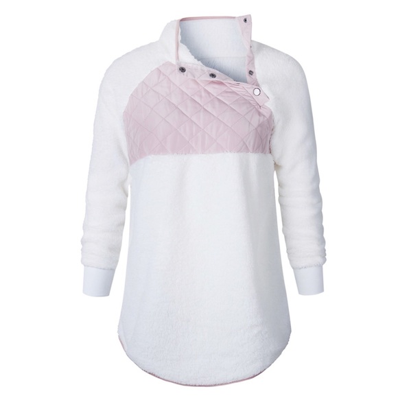 Blush And White Quilted Pullover - Picture 3 of 3